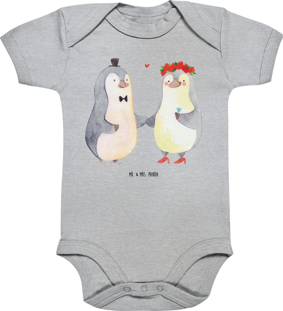 Mr. & Mrs. Panda babykleidung body Pinguin Heirat 1. - 3. Monat - Heather Grey - Geschenk, Frau, overall baby, Paar, Freundin, Babybody, Strampler,...