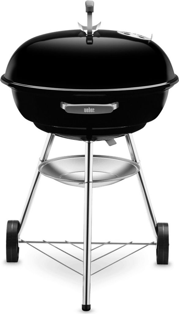 A black Weber kettle grill on a white background.
