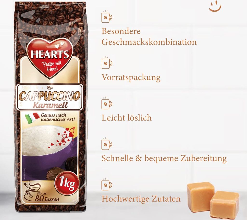HEARTS Cappuccino Karamell 1kg Instantkaffee Pulver Produktbild 6