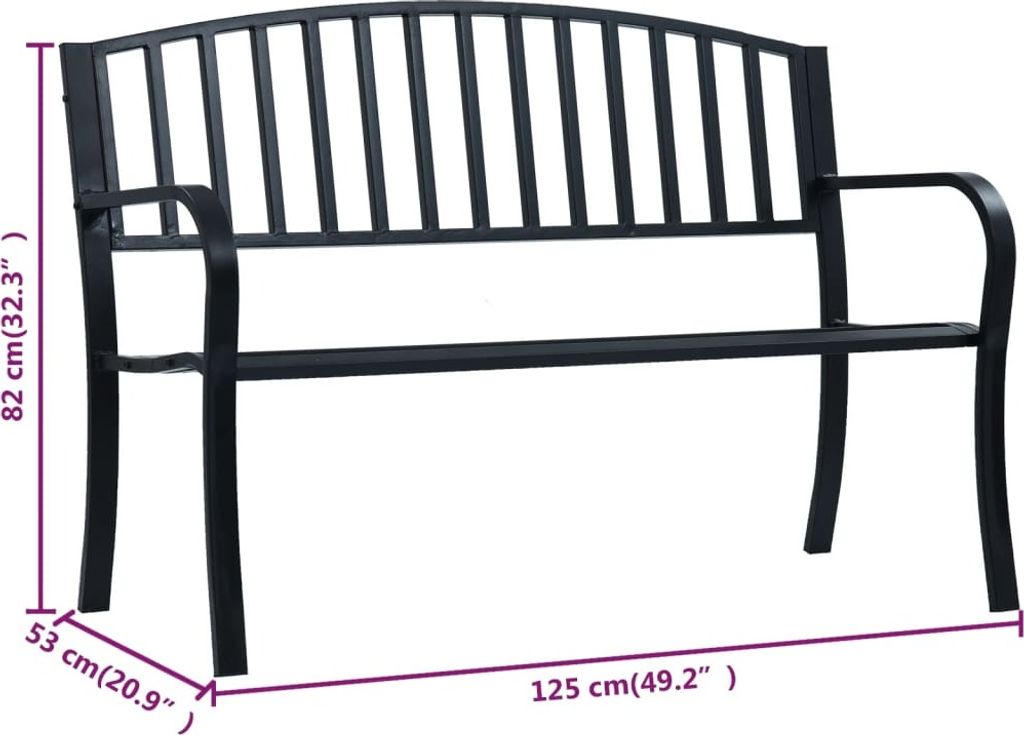 VidaXL Panca Da Giardino In WPC E Acciaio – 116 Cm, Colore Nero, Resistente E Stabile Per Esterno