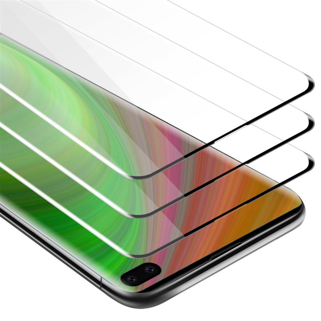 Cadorabo 3x Vollbild Panzer Folie für Samsung Galaxy S10 PLUS Schutzfolie in Schwarz Tempered Display-Schutzglas