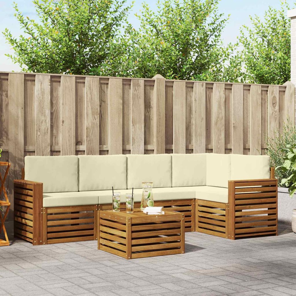 "im Sonderangebot"Sofagarnitur - CLORIS - Balkonmöbe/Sitzgruppe - 6 pcs - Moderne Design - Natur und Creme Massivholz Akazie - Gartensofas Promoti...