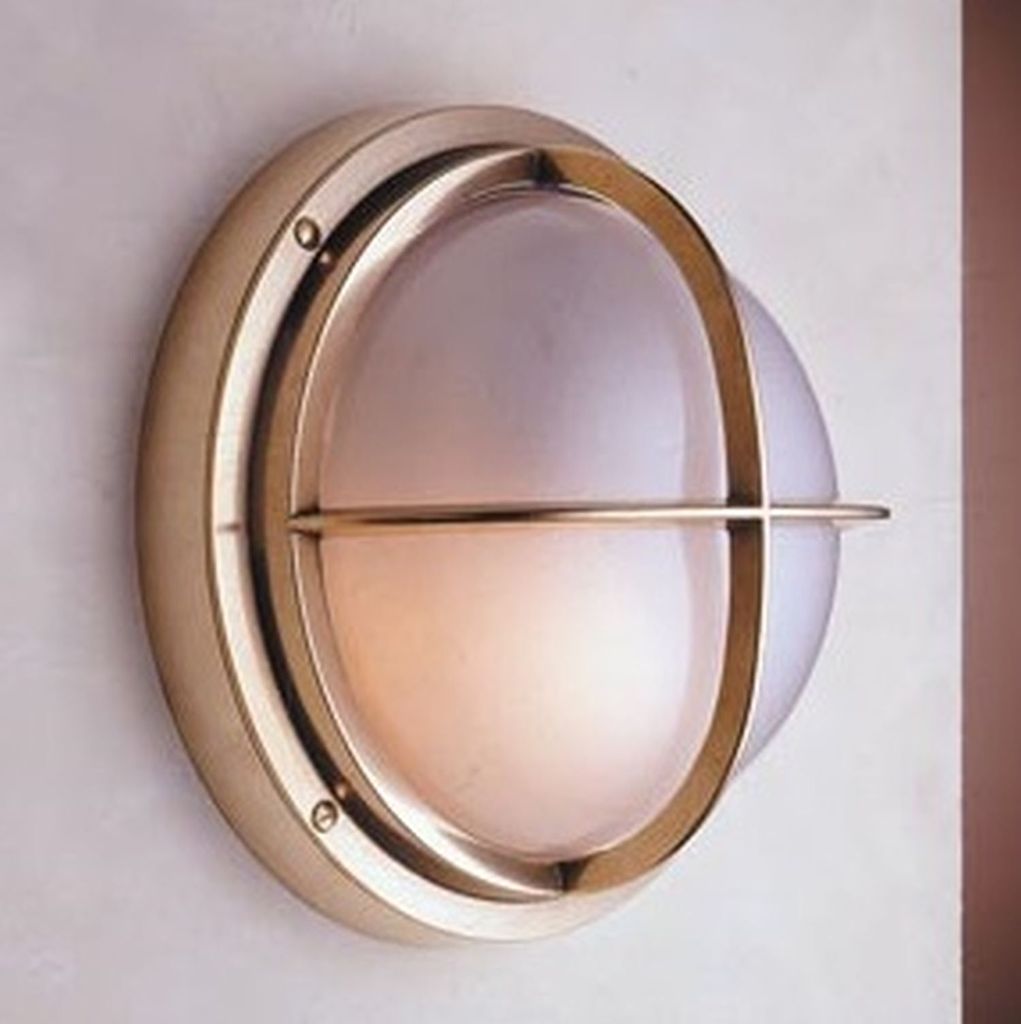Wandlampe außen Hof Haus IP54 E27 Glas Echt-Messing Maritim Außenwandlampe