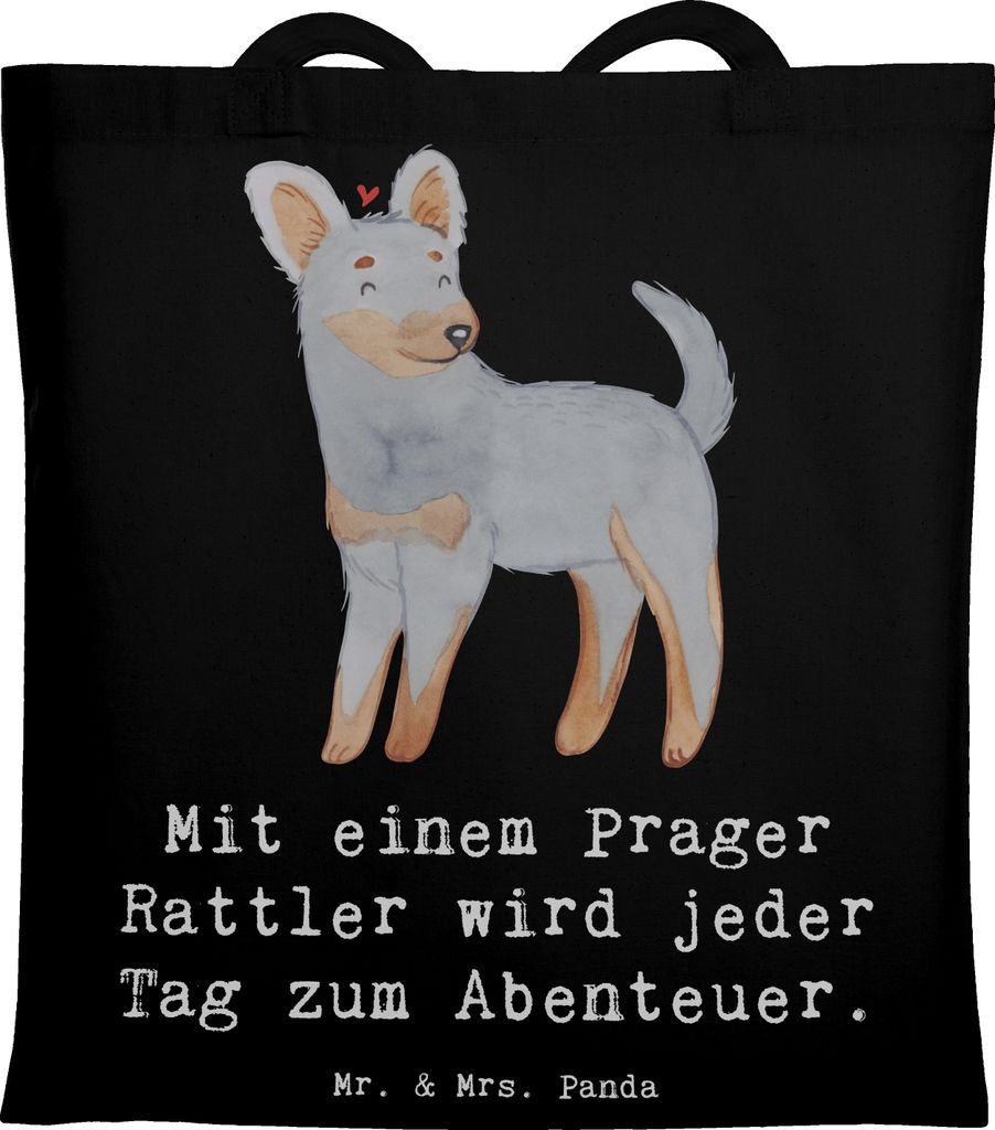 Mr. & Mrs. Panda Schultasche Prager Rattler Abenteuer - Schwarz - Geschenk, Shopping Tasche, Hundeliebhaber, canvas, Hunderassen Charakter, Stoffbe...