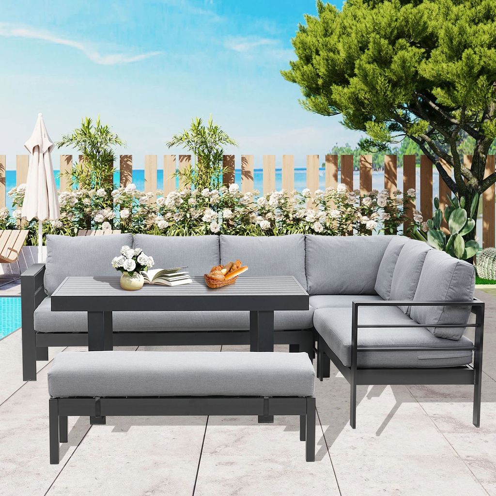 MEXO Gartenmöbel-Sets Aluminium, Gartensofas Ecklounge mit Produktbild 