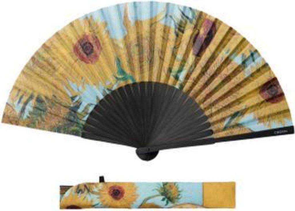 Fächer mit van Gogh Sonnenblumen Motiv, Bambus und Produktbild 