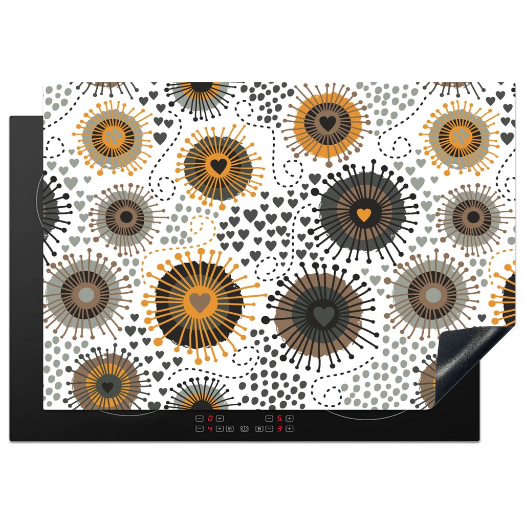 KitchenYeah Herdabdeckplatte Herz - 50er Jahre - Muster , 75x52cm, Küche Deko, Glaskeramikkochfeld Herdabdeckung, Abdeckplatte fùr Kochfeld