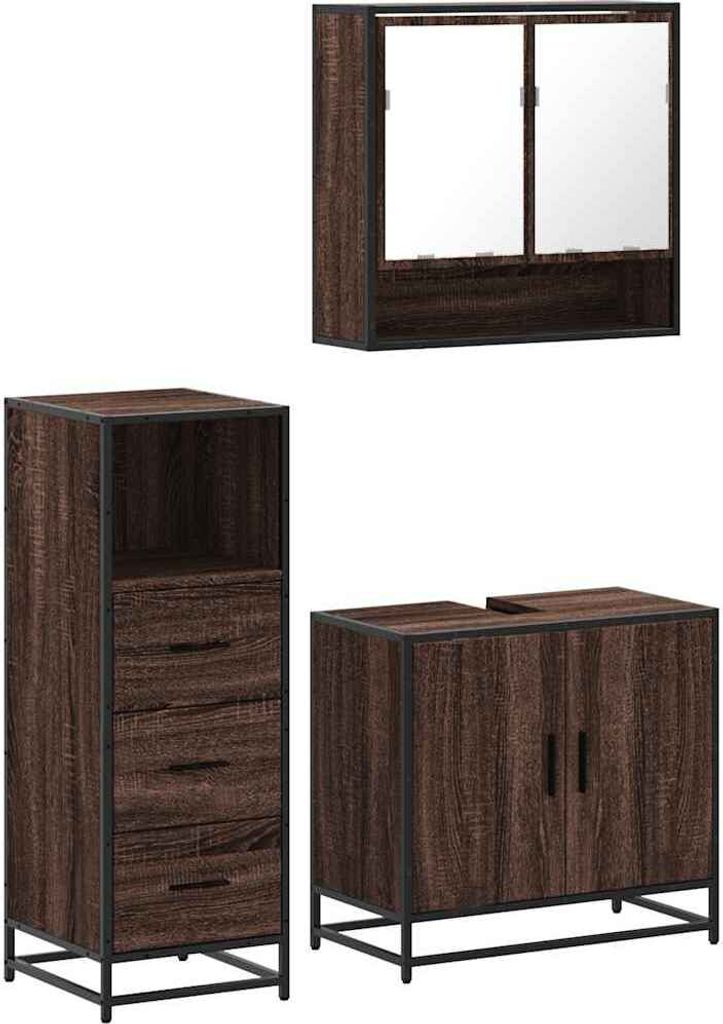 "WINTER SALE" 3-tlg. Badmöbel-Set stylische - Badezimmerschrank, Badschrank - Braun Eichen-Optik Holzwerkstoff - Badezimmerschränke NeuMöbel413680