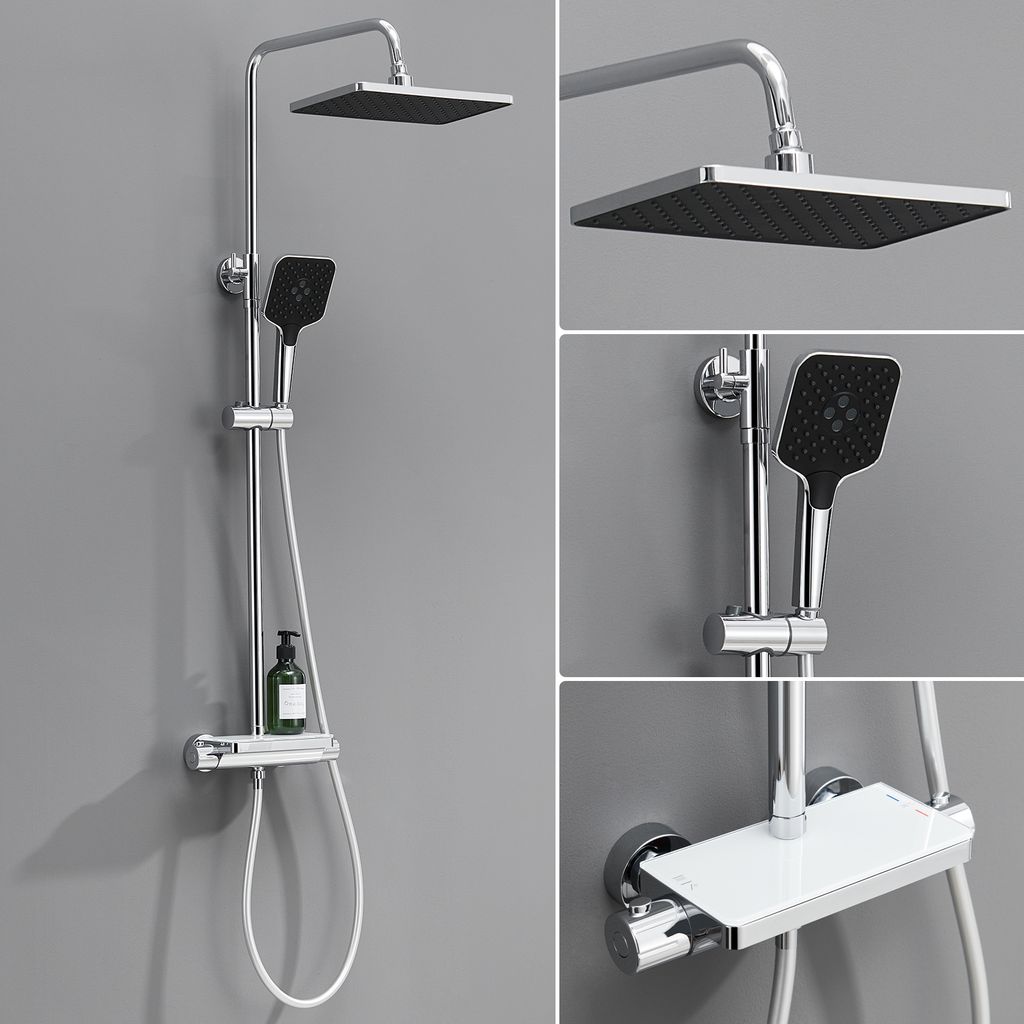 LONHEO MAX Duschsystem Thermostat-Dusche 38°C, Edelstahl-Duschzubehör-Set 3-Funktions-Duschset Dusche