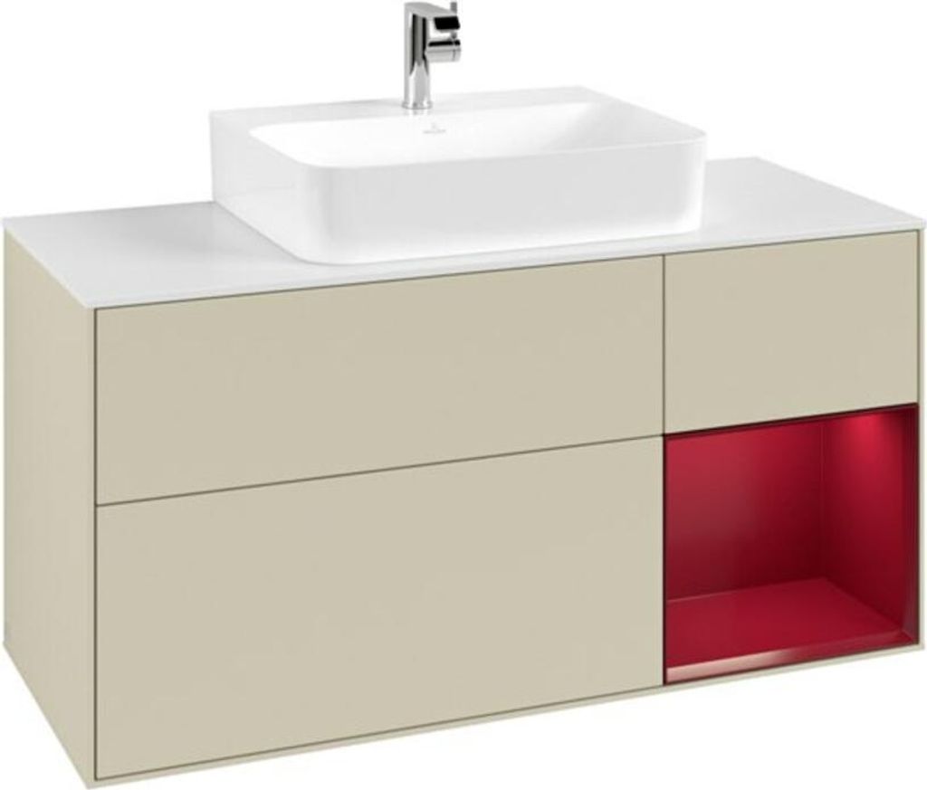 V&B Waschtischunterschrank Finion 120cm, Pl wh. m, Reg re Peo, si Gr m Lac