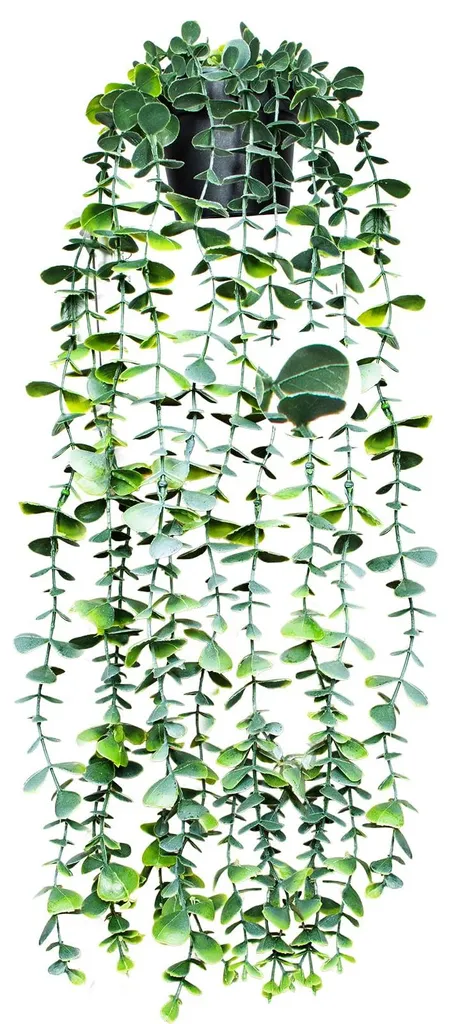 Plante suspendue artificielle en eucalyptus 56 cm avec son pot noir chic