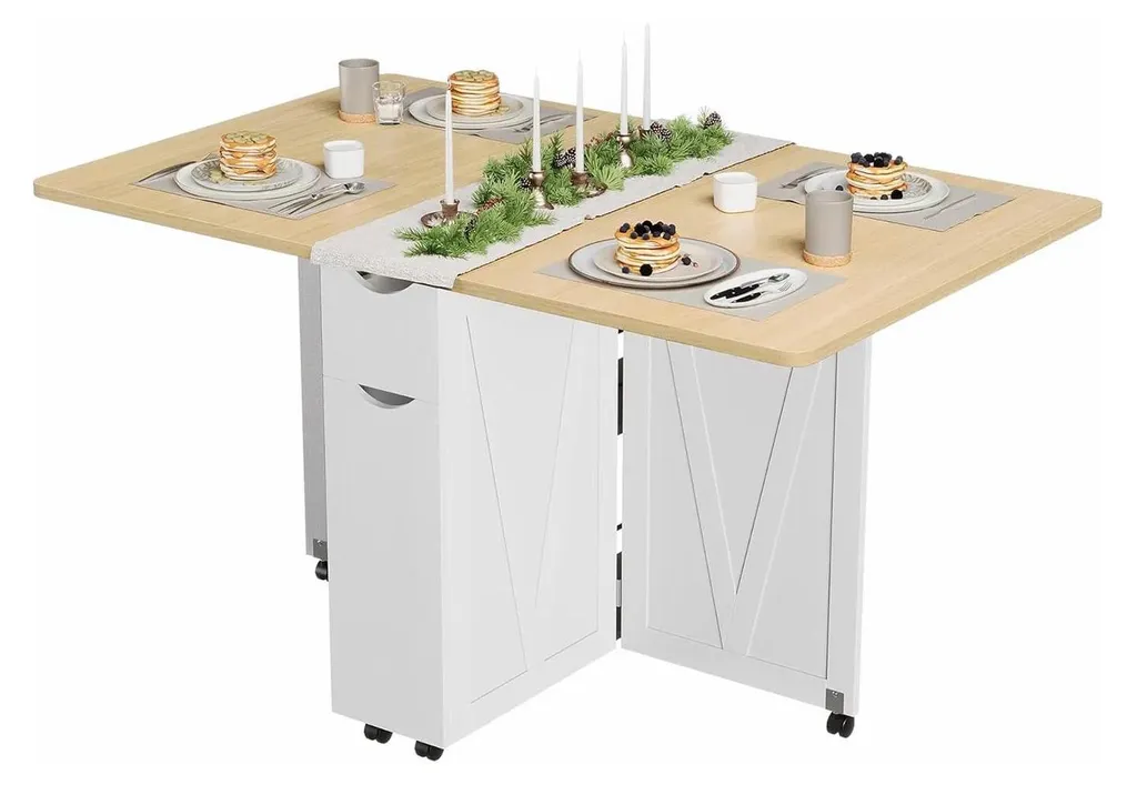 Table ronde gain de place escamotable bois avec rangement pour studio
