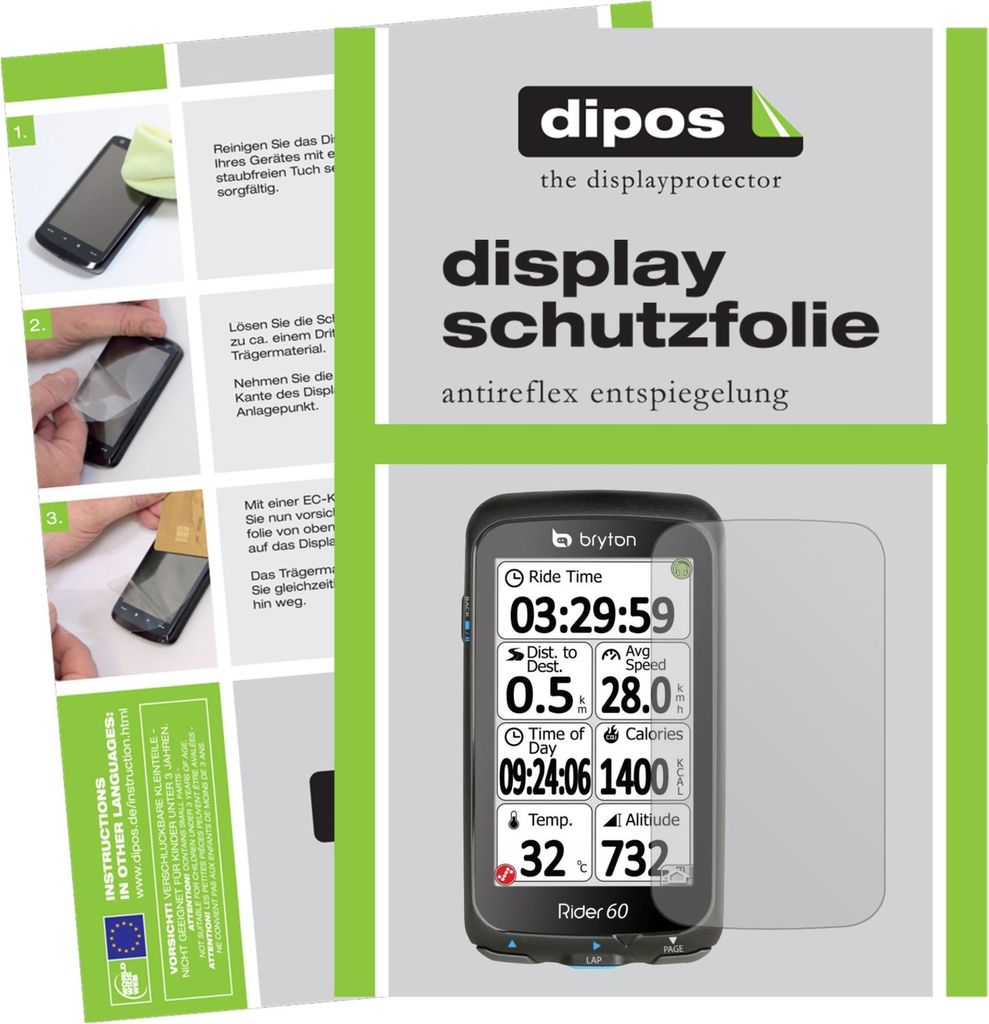 3x Schutzfolie für Bryton Rider 60E matt Displayschutzfolie Folie Display Schutz dipos