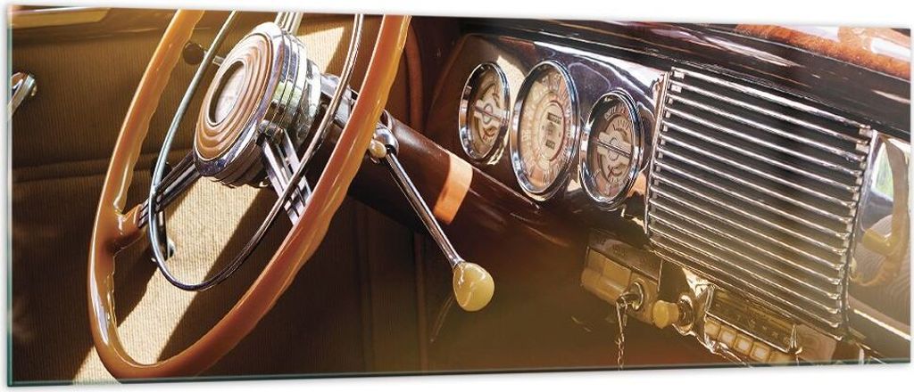 Bilder auf glas - Einteilig - Auto Retro Vintage - 140x50cm - Glasbilder - Wandbilder - Bilder - zum Aufhängen bereit - Wanddekoration aus Glas - ...