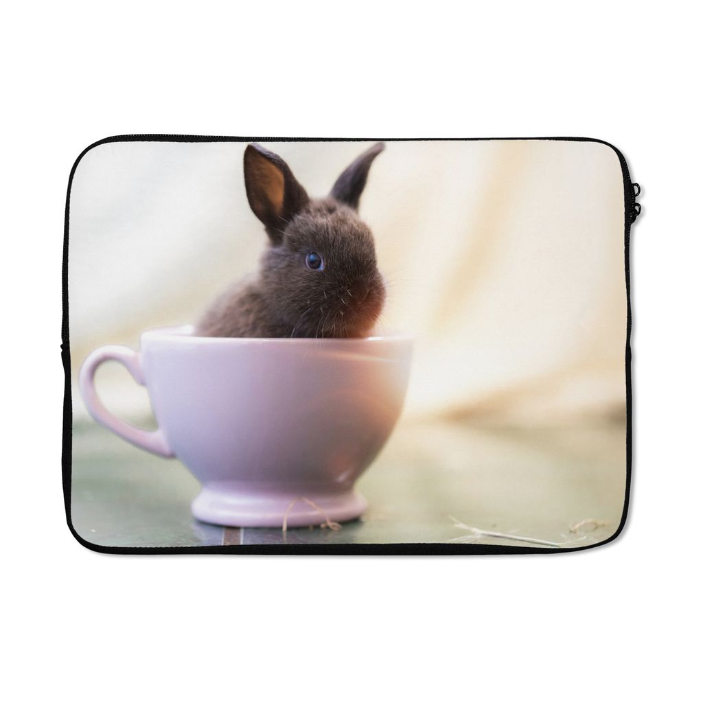 MuchoWow Laptop Hülle 13 Zoll Kaninchen - Baby - Teetasse Laptoptasche - Laptophülle - Sleeve - Rundumschutz