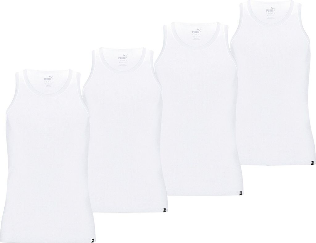 PUMA Herren Tank Top, 4er Pack - Basic, Unterhemd, Rundhals, Single Jersey, einfarbig Weiß S