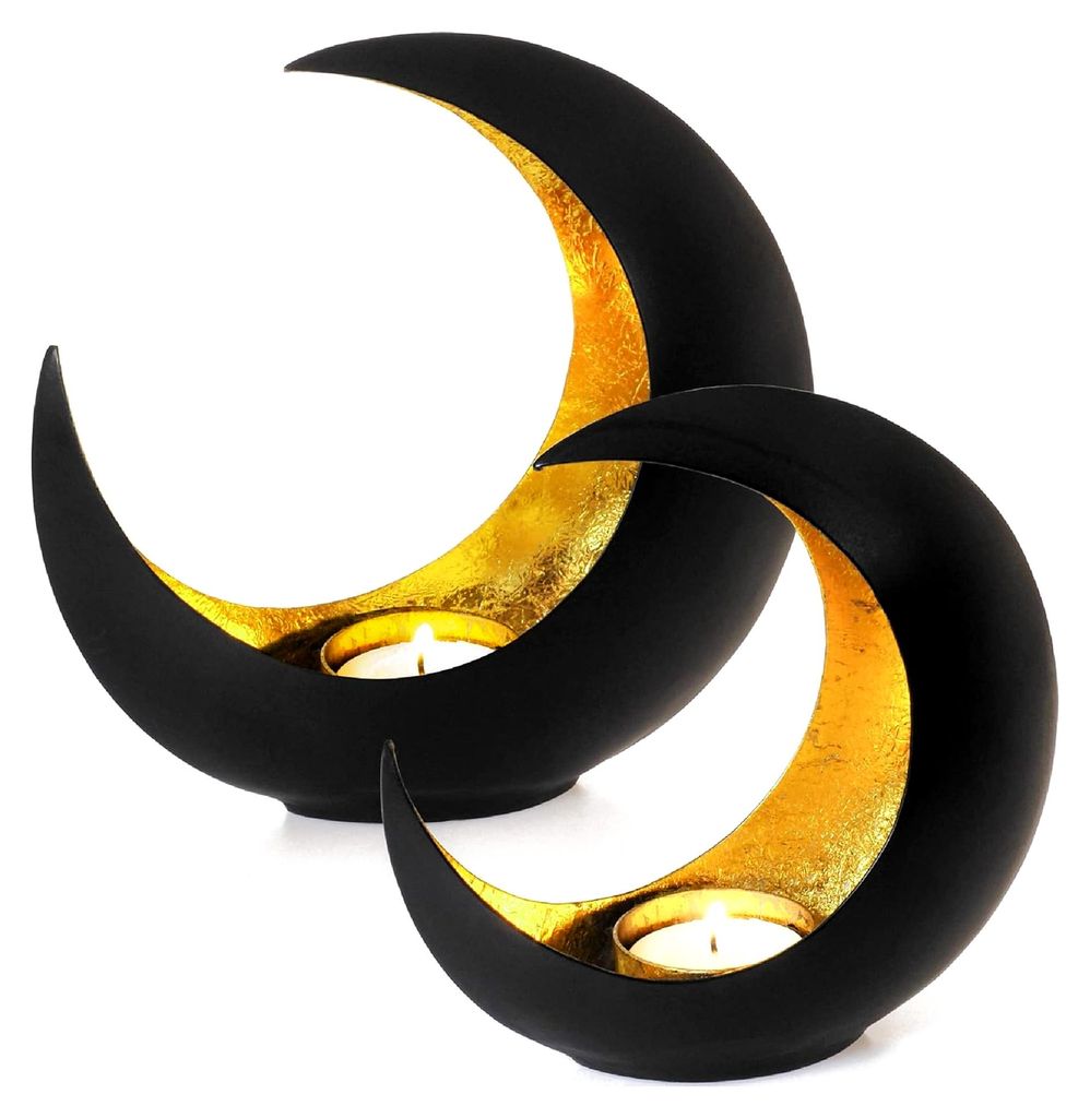 Teelichthalter Gold Deko – 2er Set Orientalische Tischdeko Gold Schwarz – Windlichter für Wohnzimmer – Modernes Design für die Wohnung