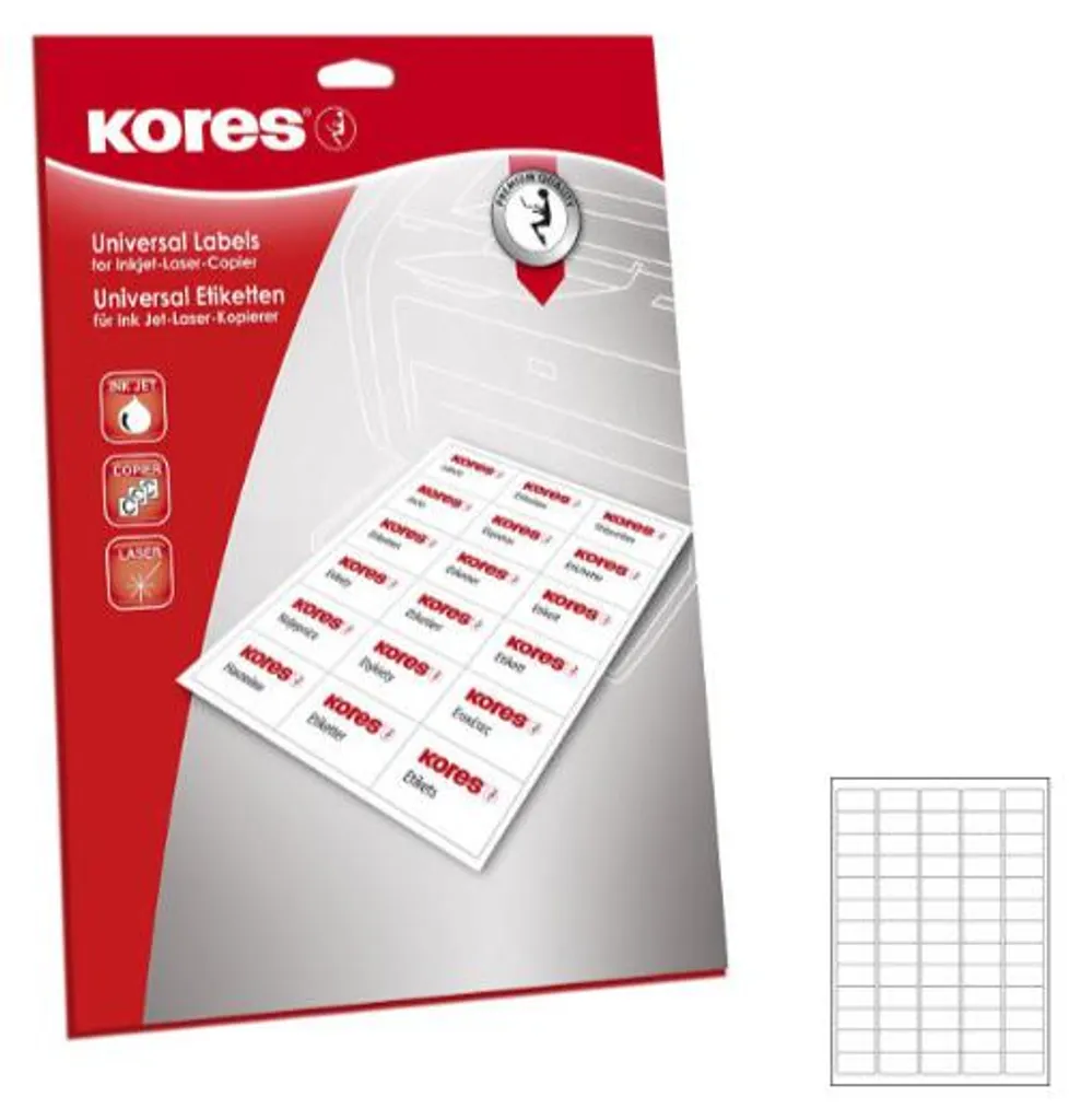 Kores L3821 Étiquettes Universelles Blanches 38,1 x 21,2 mm - 100 Feuilles
