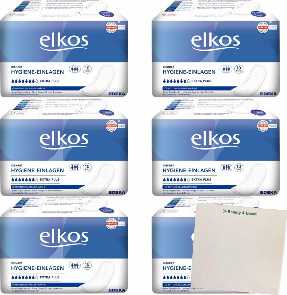 Elkos Hygiene Einlagen 6er Pack (6x10 Stück) + usy Block Produktbild 