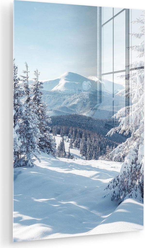 MuchoWow Glasbilder - Bilder auf Wandbild - Foto auf Glas Winterlandschaft - Natur - Berge - Bäume - Schnee 20x30 cm Wanddekoration aus Glas - Acr...