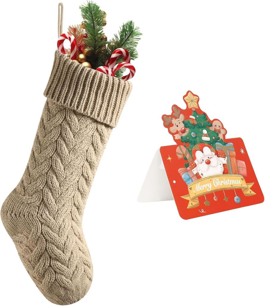 Weihnachtsstrümpfe mit Grußkarte, 46cm/18in Große Größe Kabel Strick Weihnachtsstrümpfe, Kamin Hängende Weihnachtsstrümpfe für Urlaub Fami...