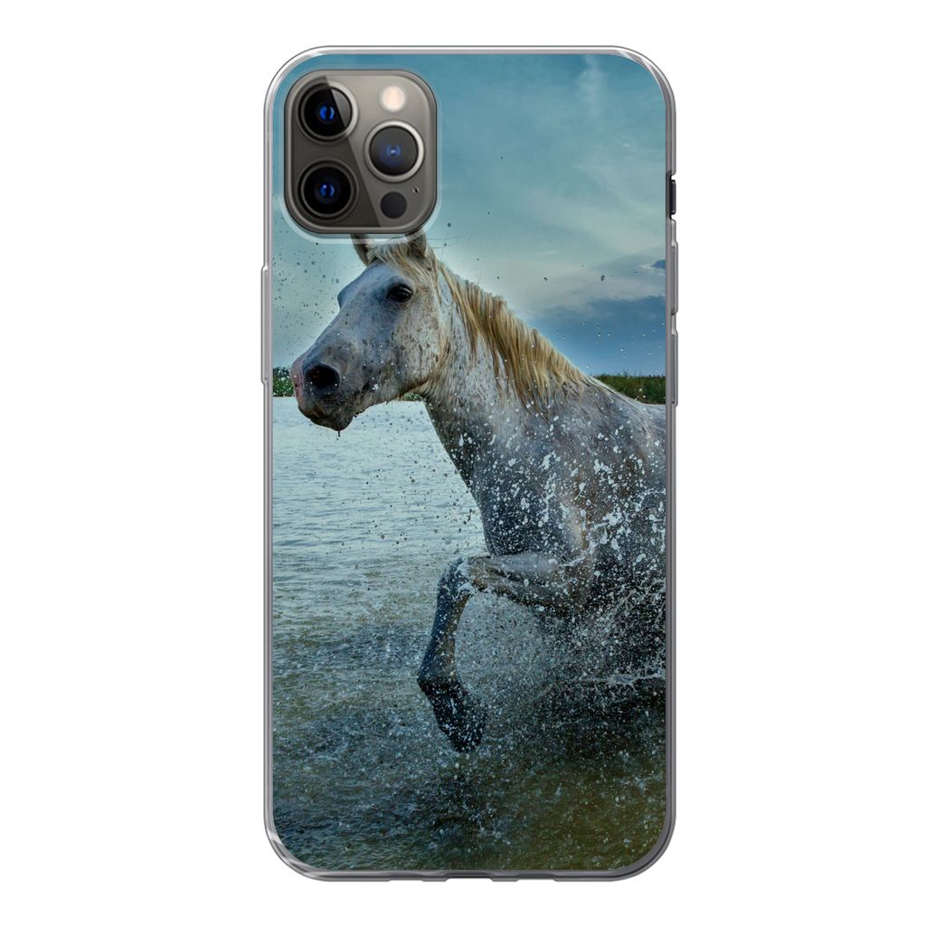 MuchoWow Handyhülle Schutzhülle Hülle für iPhone 13 Pro Max Pferd - Wasser - Tropfen Silikon Softcase Handy Hülle - Mobiltelefon