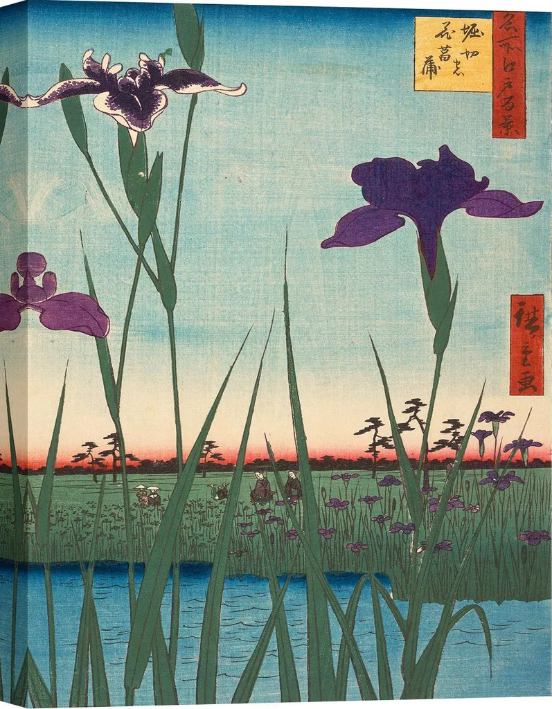 Stampa su tela, Arte giapponese - Ando Hiroshige, Giardino degli iris - 60x40 cm