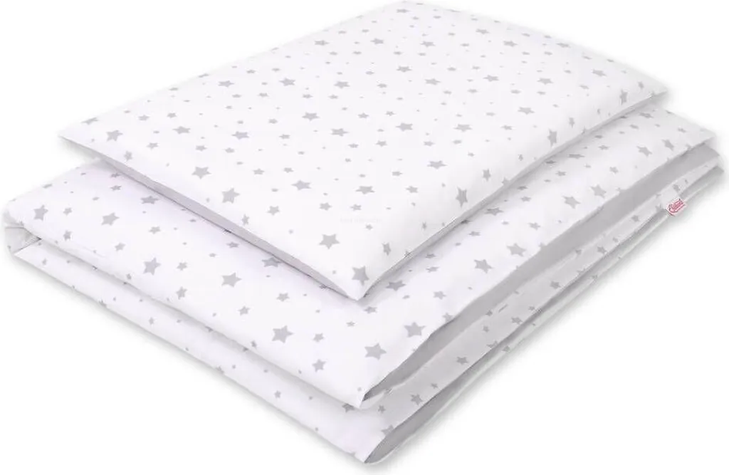 Housse de couette enfant 100% coton double face mini-étoiles gris/blanc