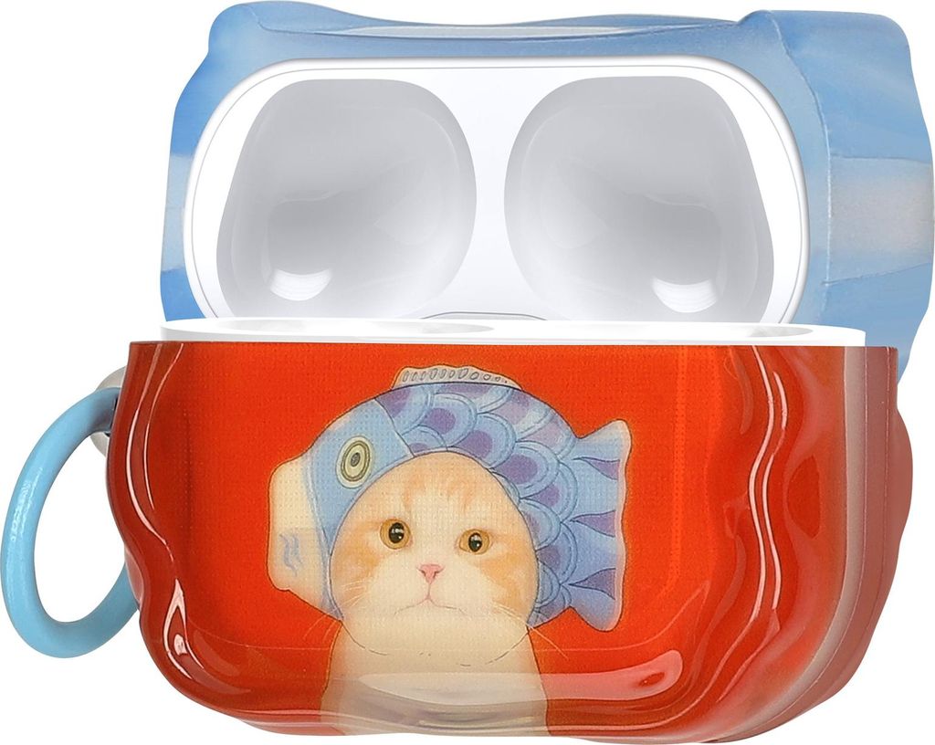 kwmobile In-Ear Kopfhörer Case für Apple Airpods Pro 2 / Pro 1 Hülle mit Karabiner - Headphones Case - Earphones Cover Etui - Katze mit Fischhut