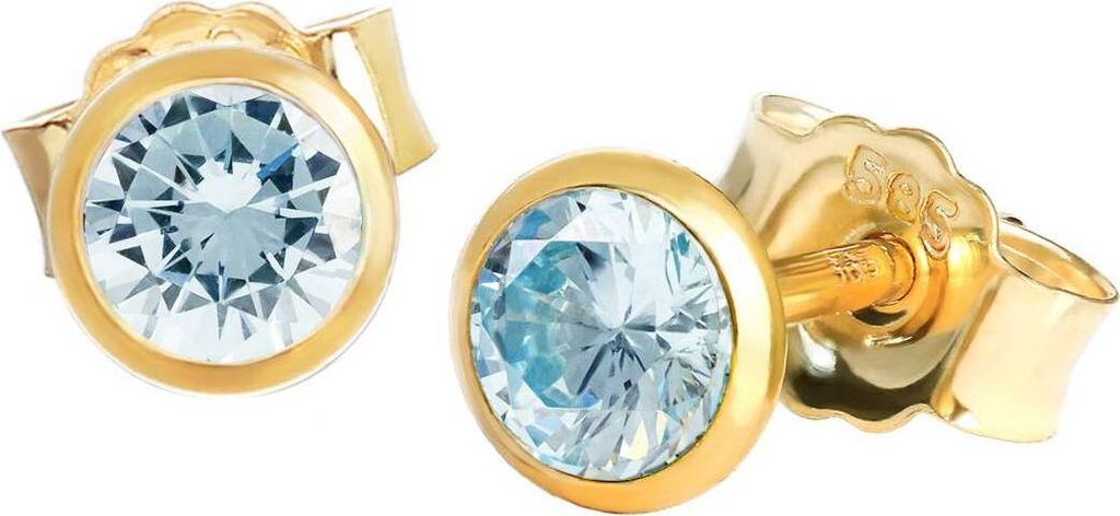 Paar Ohrstecker Echt Blautopas Gelbgold 585 14 Karat Gold Produktbild 