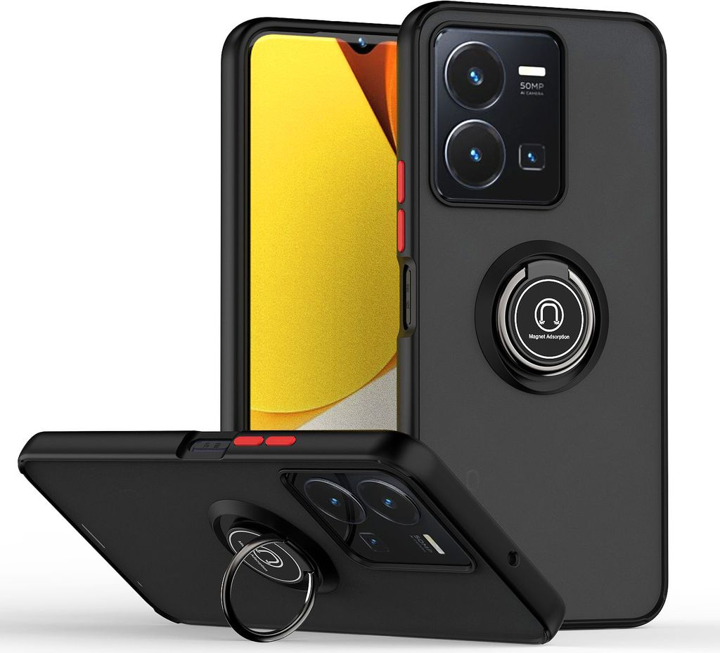 VIVO Y35 Hülle, Ring Halter Ständer Matte Transluzent TPU Rahmen Stoßfest Schutzhülle für VIVO Y35 Schwarz Rot