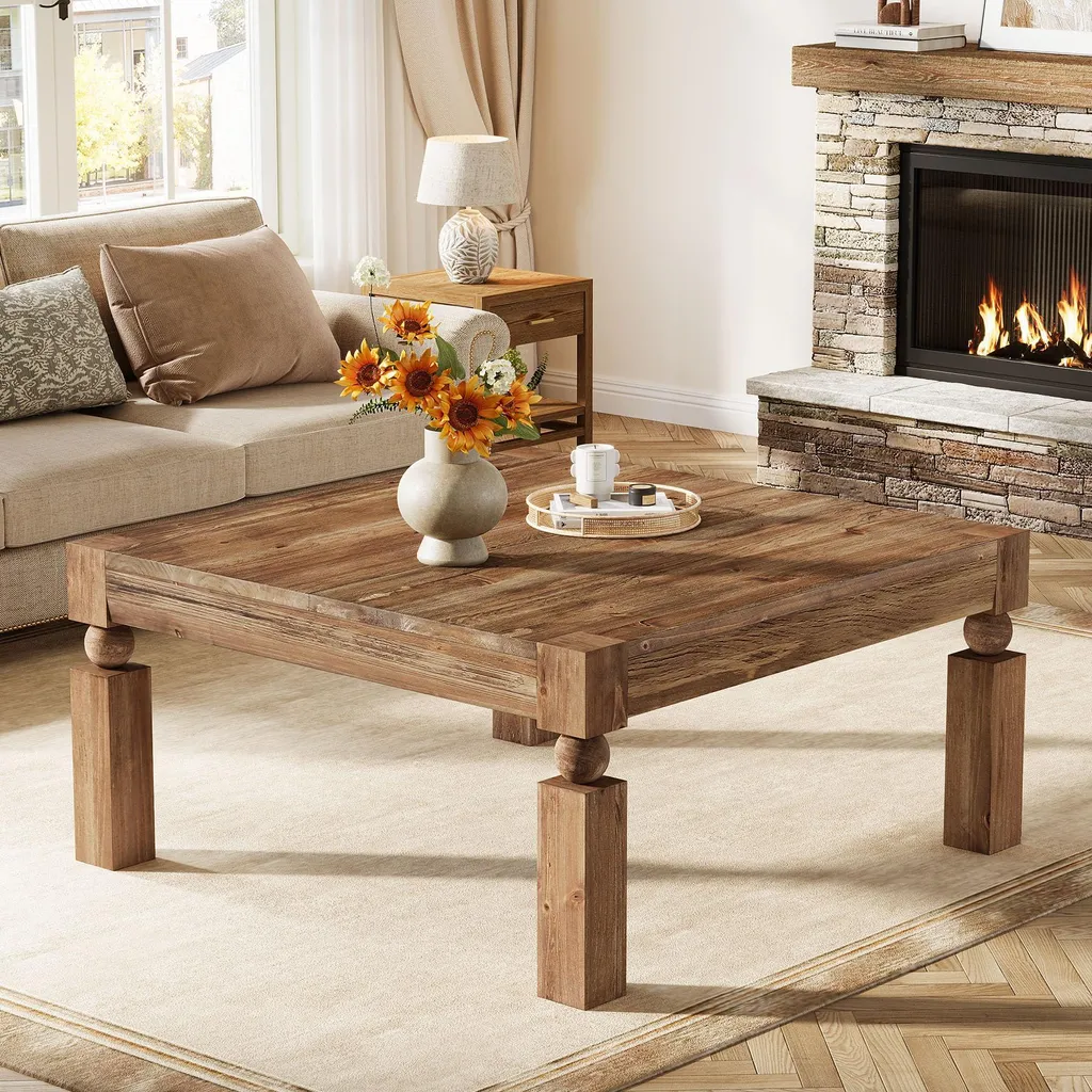 Tribesigns Tavolino Da Caffè Rettangolare In Legno 119 Cm, Stile Rustico, Con Base A H E Angoli Arrotondati, Marrone - 6
