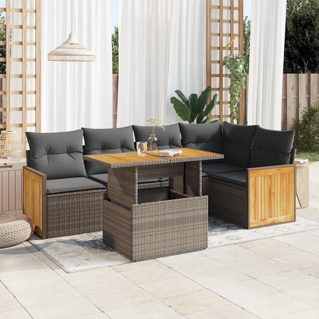 Maison Exclusive - 6-tlg. Garten-Sofagarnitur mit Kissen Grau Poly Rattan Akazie