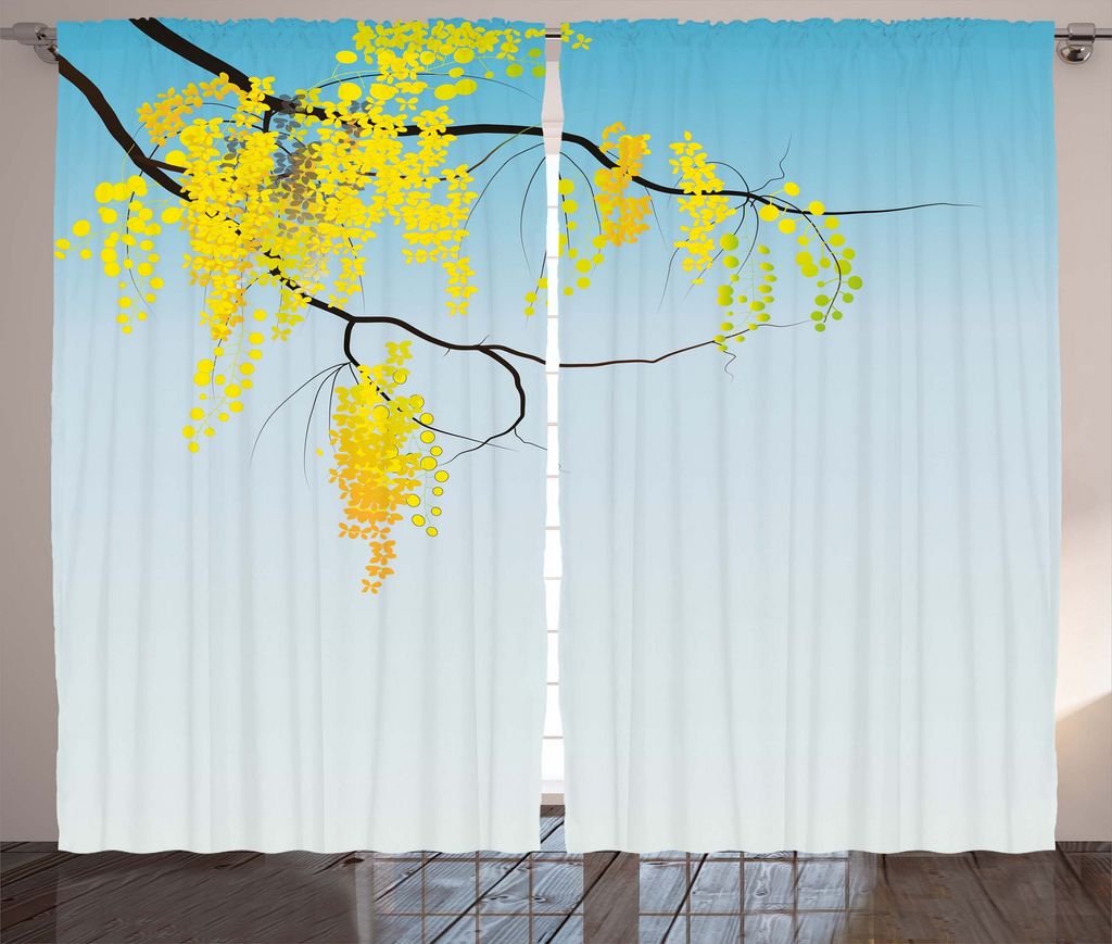 ABAKUHAUS Blumen Rustikaler Vorhang, AST mit Blumen, Wohnzimmer Universalband Gardinen mit Schlaufen und Haken, 280 x 225 cm, Gelb Braun Sand Blau