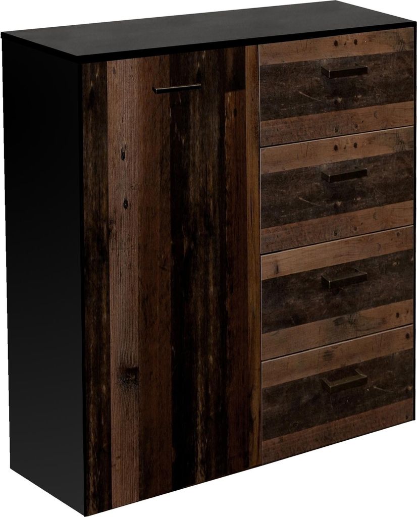 Kommode >Texas< in schwarzstahl / texas oak, Holzwerkstoff - 118x97x41cm (BxHxT)