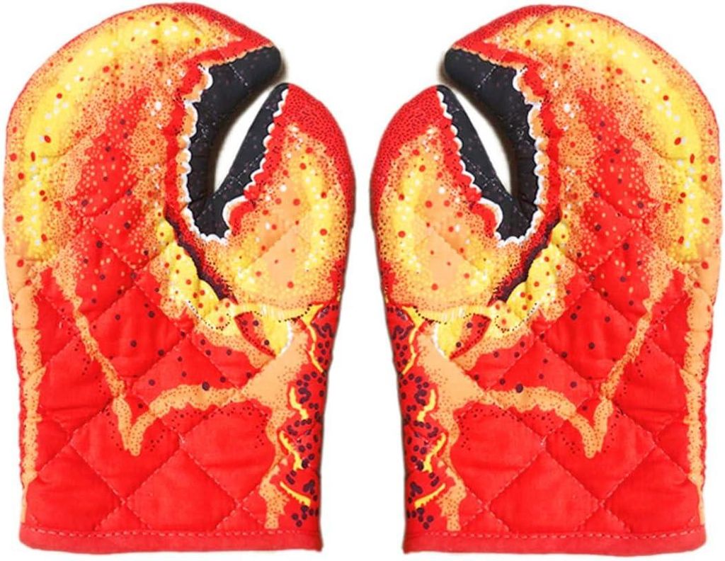 Paar hitzebeständige Ofenhandschuhe aus Baumwolle mit niedlichem Krabbenklauen-Motiv, mikrowellengeeignet