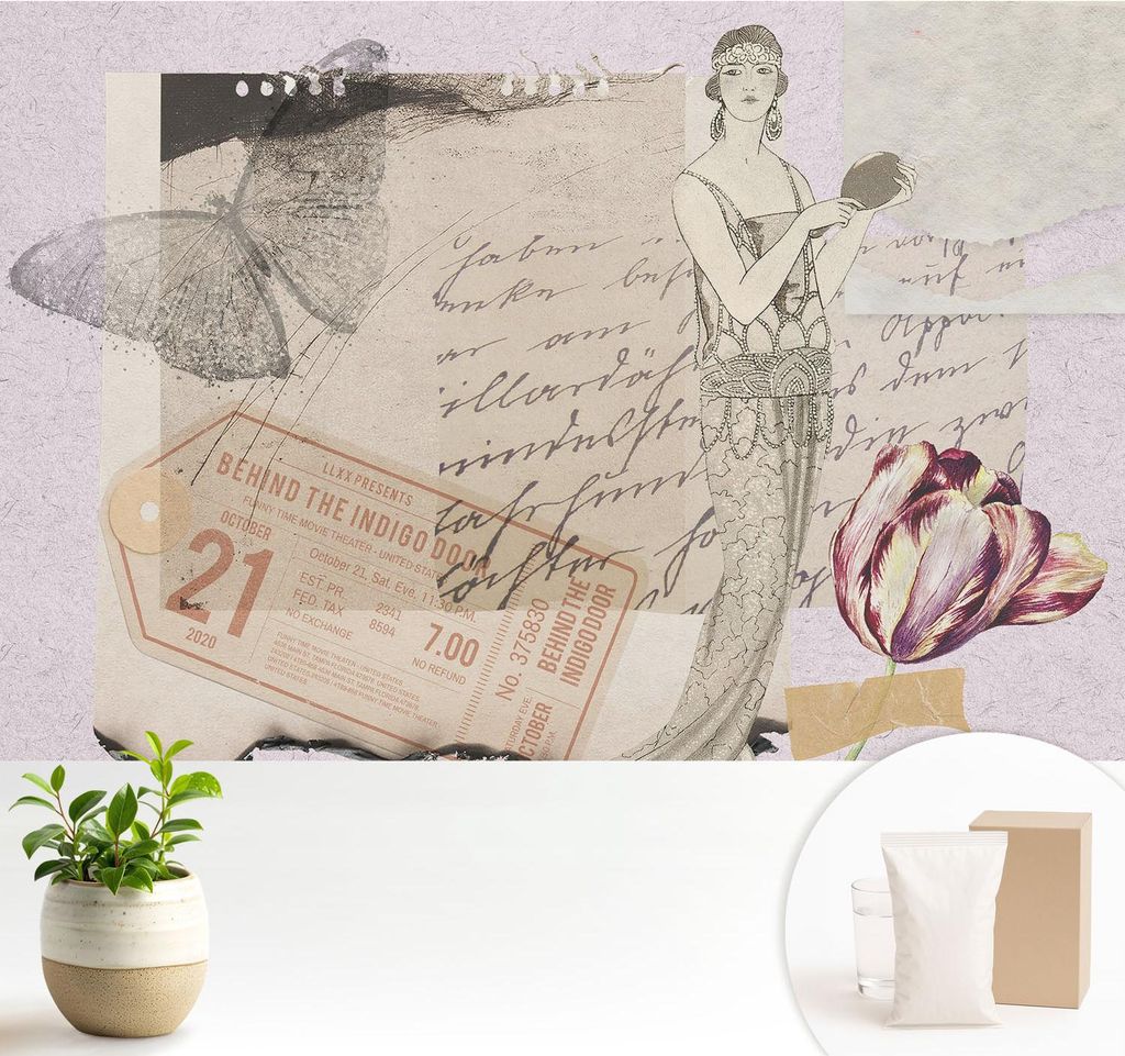 Fototapete - 104x70 cm - Tapete - Wandtapete - Wandbilder - Dekofolie - Tapete Folie - Wand - Dekoration - Wohnzimmer - Nostalgische Collage