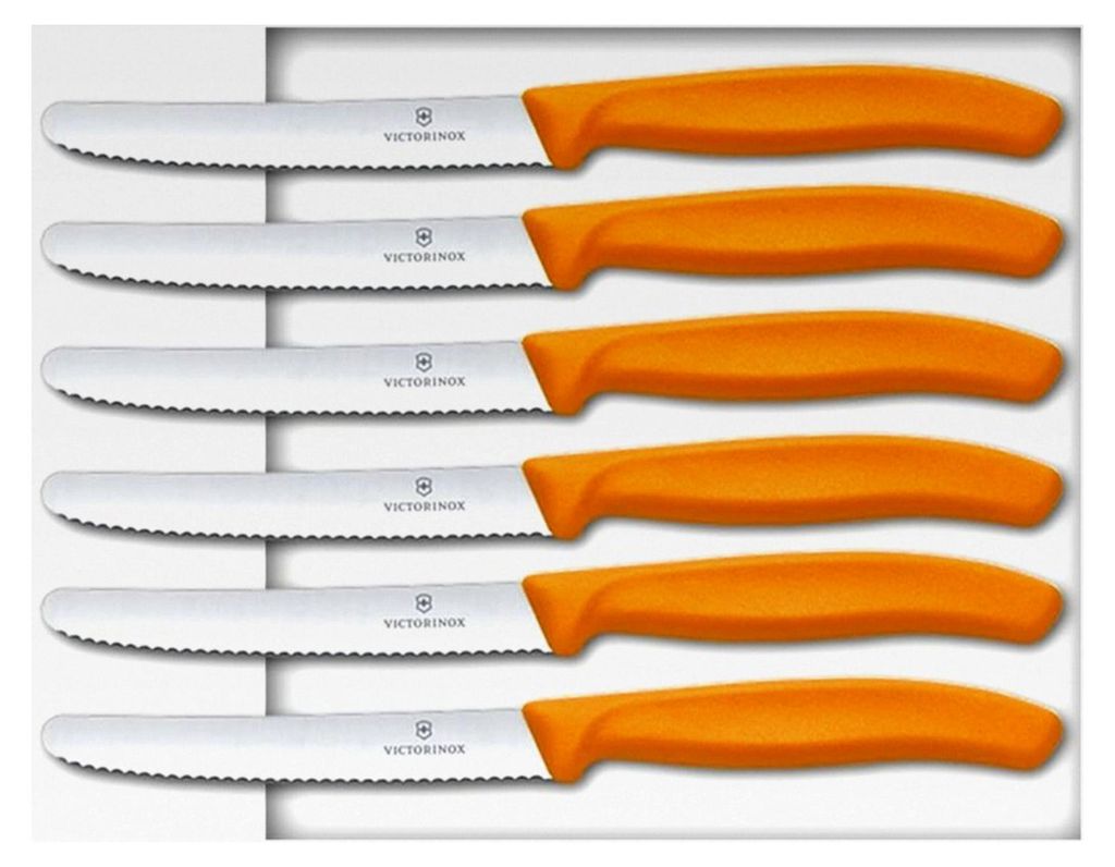 6 Stück Tafelmesser Swiss Classic mit neuer Griffform (6er Pack, Orange)