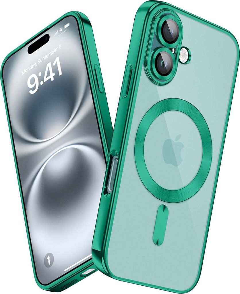 Handyhülle für iPhone 16 mit Magsafe und Kameraschutz, Magnetisch Ultra Dünn Klar Überzug Schutzhülle Grün