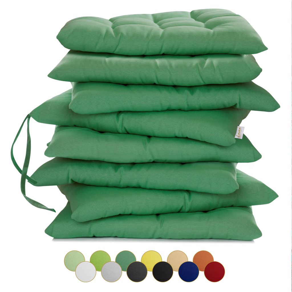Lavea Sitzkissen 40x40 cm, 8er Set, Dunkelgrün - mit Stoffbändern, Outdoor & Indoor, waschbare Stuhlkissen für Garten, Balkon, Terrasse & Essz...