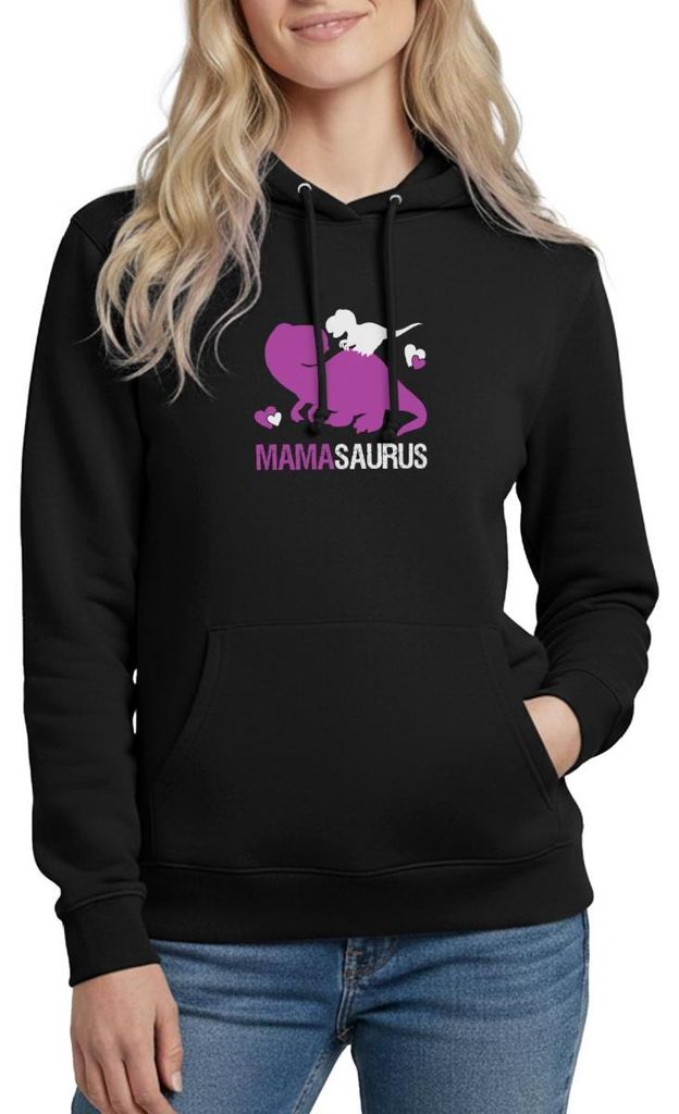 Spreadshirt Mamasaurus | Geschenk Mama Dino Damen Hoodie, S, Schwarz