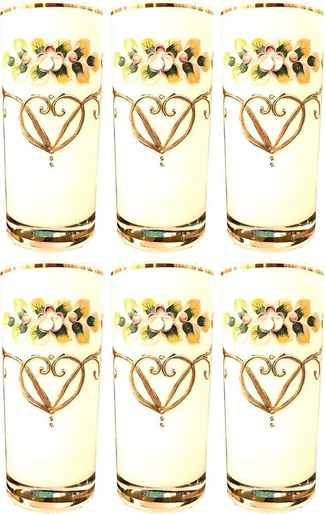 Casa Padrino Luxus Jugendstil Wasserglas 6er Set Weiß / Mehrfarbig / Gold - Handgefertigte und handgravierte Wassergläser mit 24 Karat Vergoldung...