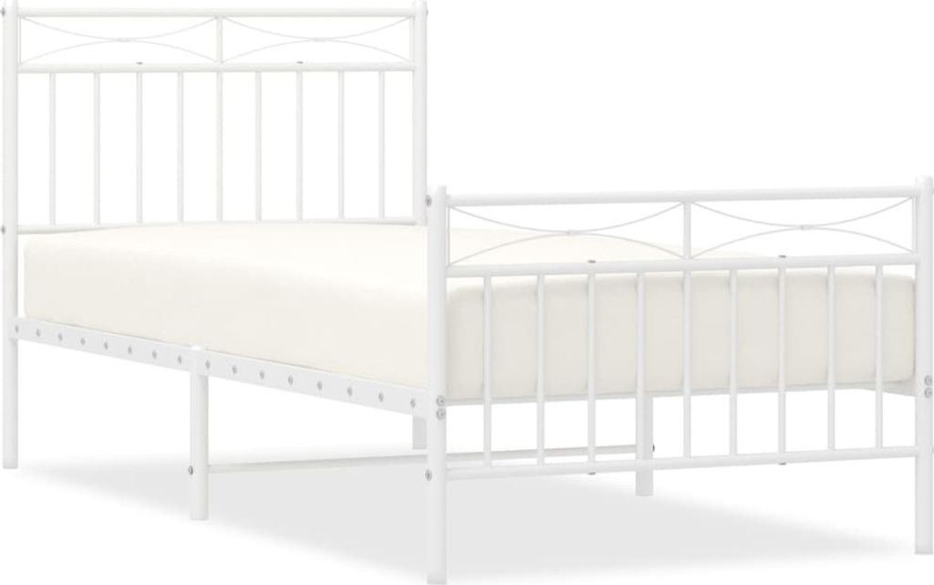 Postel s čelem a nohou kovová bílá 90x200 cm Obrázek produktu 