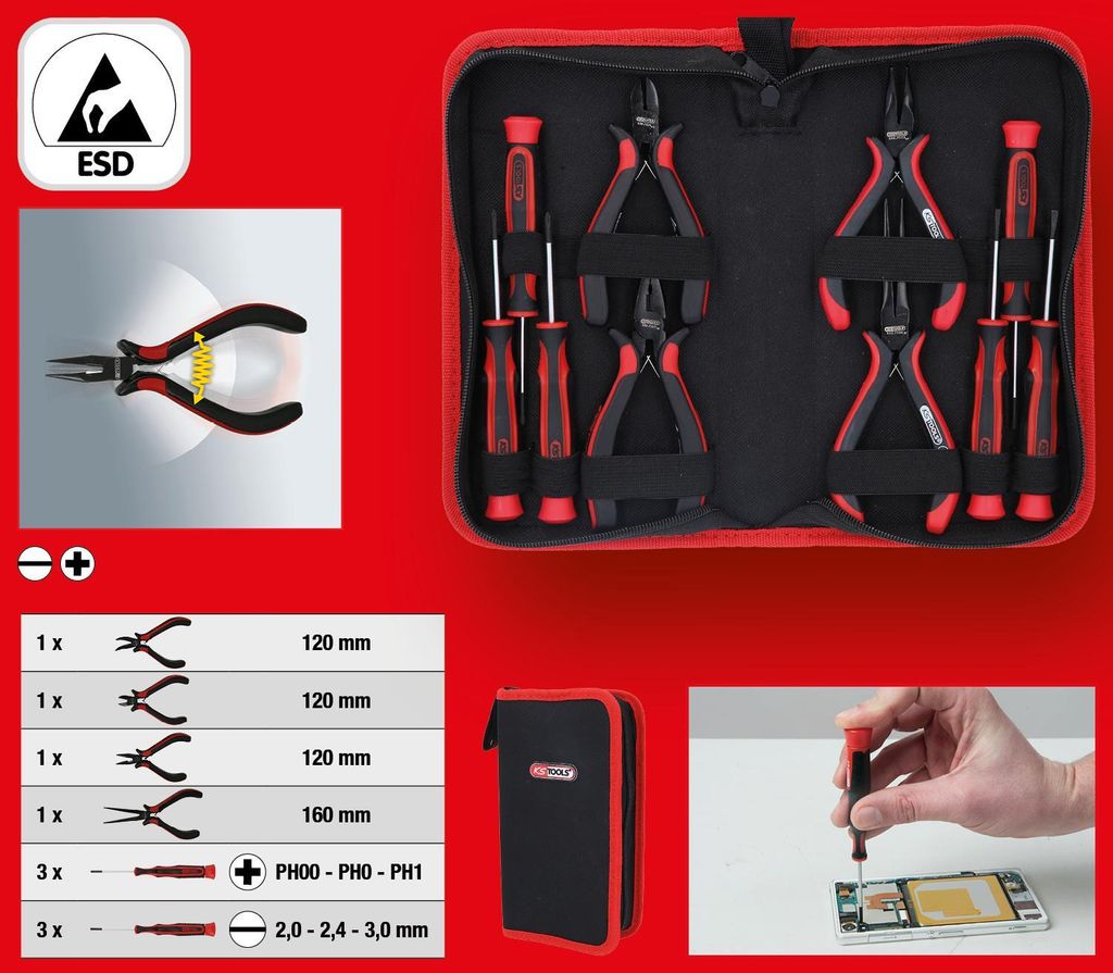 KS Tools Feinmechanik-Werkzeug-Satz, 10-tlg., mit praktischer Tragetasche