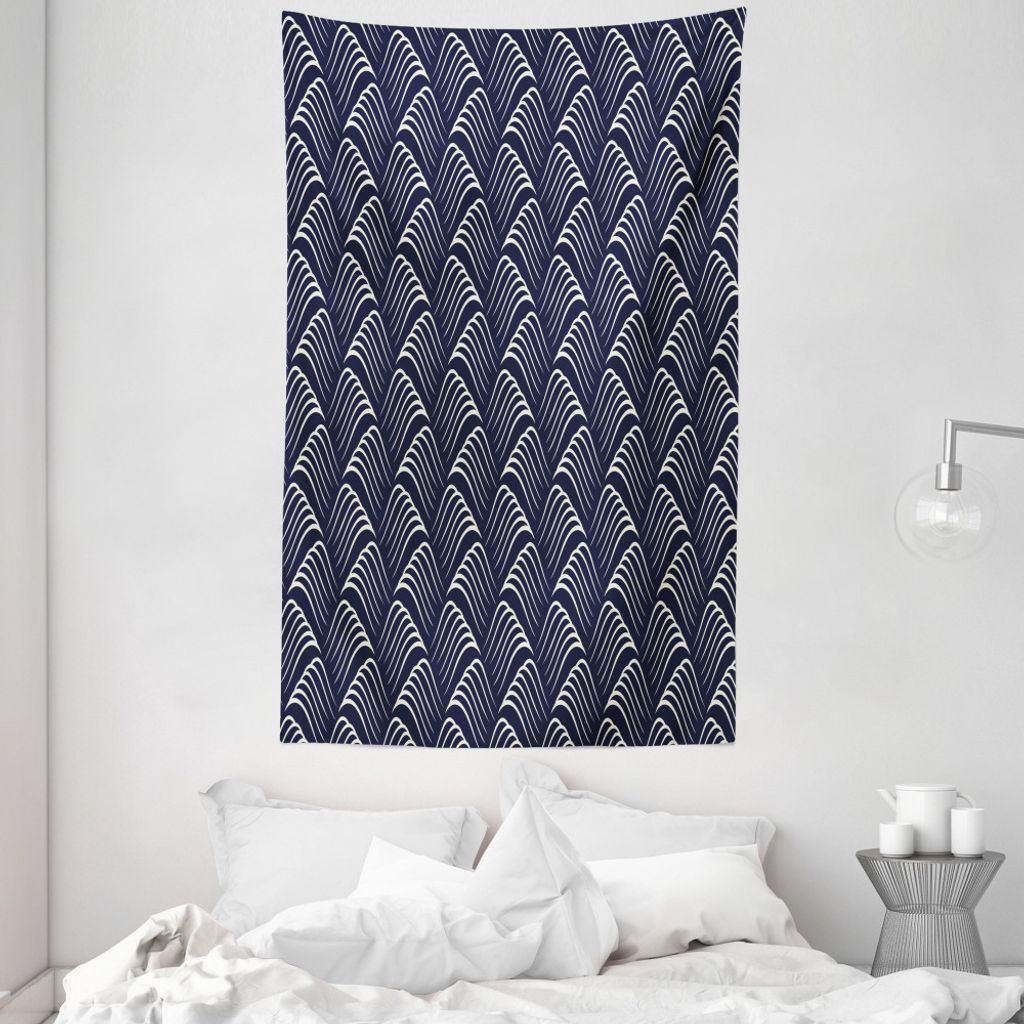 ABAKUHAUS Geometrisch Wandteppich und Tagesdecke, Vintage Ozean-Wellen aus Weiches Mikrofaser Stoff Waschbar ohne Verblassen Digitaldruck, 140 x 23...