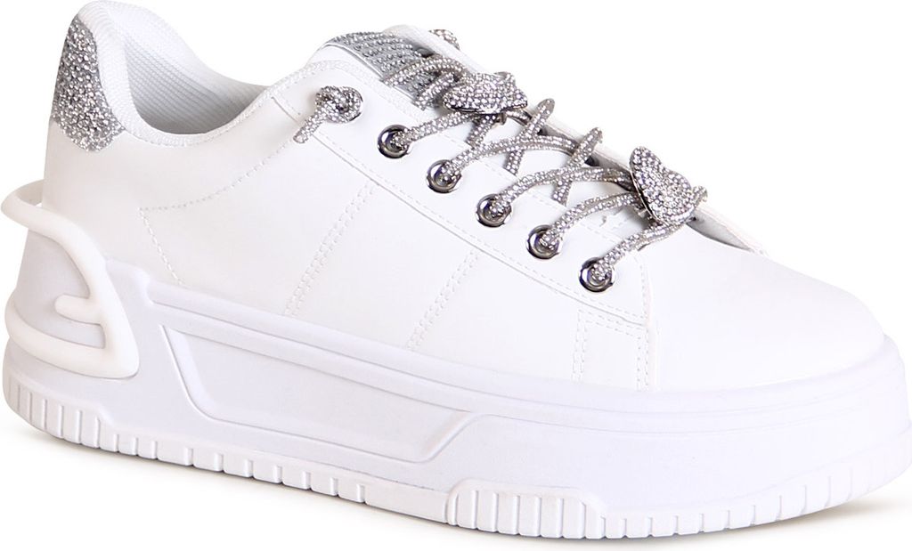 topschuhe24 3130 Damen Plateau Sneaker Glitzer Skater Turnschuhe , Farbe:Weiß, Größe:40 EU