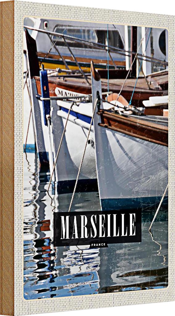 Holzschild Reise 20x30cm Marseille France Meer Urlaub