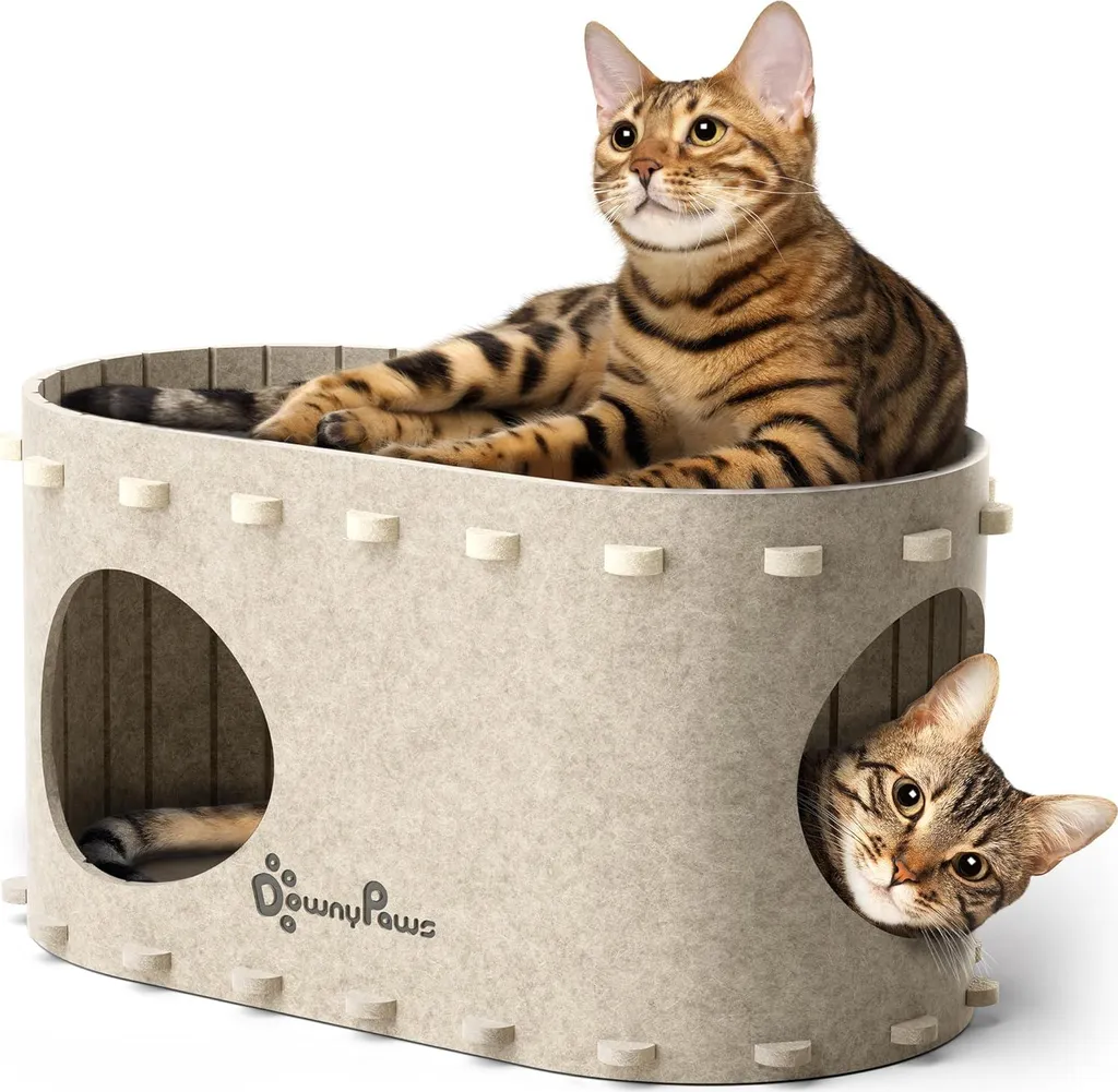 Kattengrot Maison pour chats Tunnel en feutre anti-stress Crème 58cm