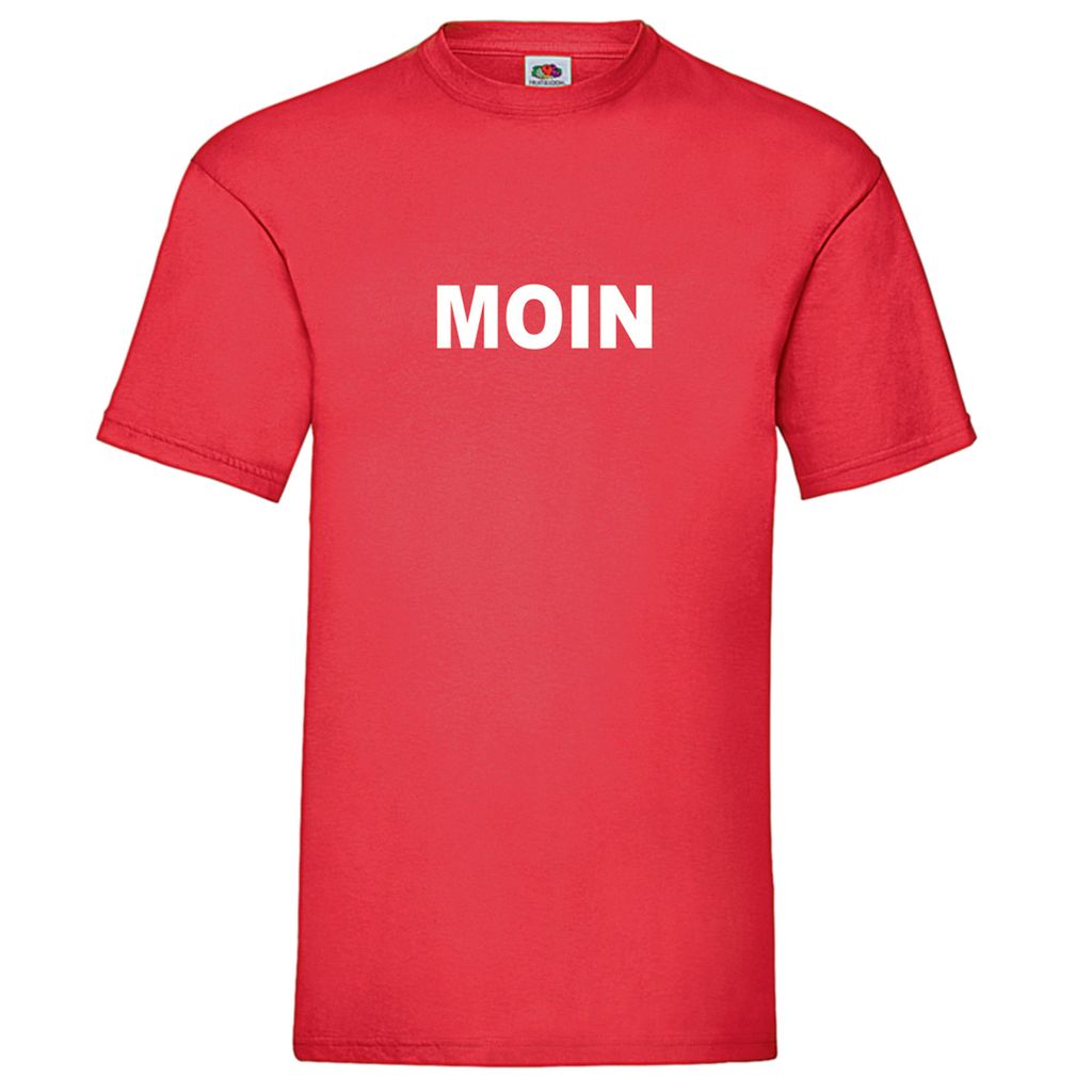 modAS Uni T-Shirt mit Moin-Print - Kurzarm-Shirt aus Baumwolle mit Rundhalsausschnitt in Rot Größe M