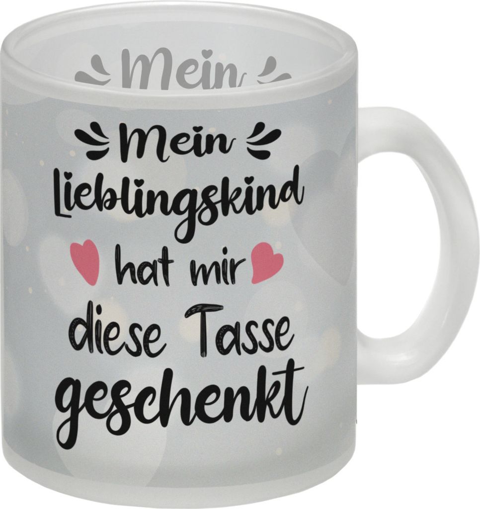 Lieblingskind Glas Tasse in grau zum Mutter und Vatertag